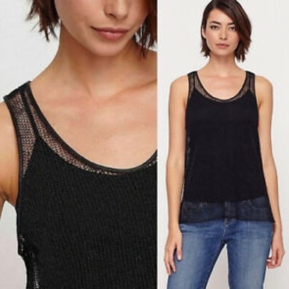 Eileen Fisher Airy Melange Linen Leather Trim Tank